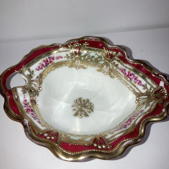 Nippon Reticulated Bowl, Jeweled, Roses & Gold, Royal Crockery, Antique - Picture 4 of 6